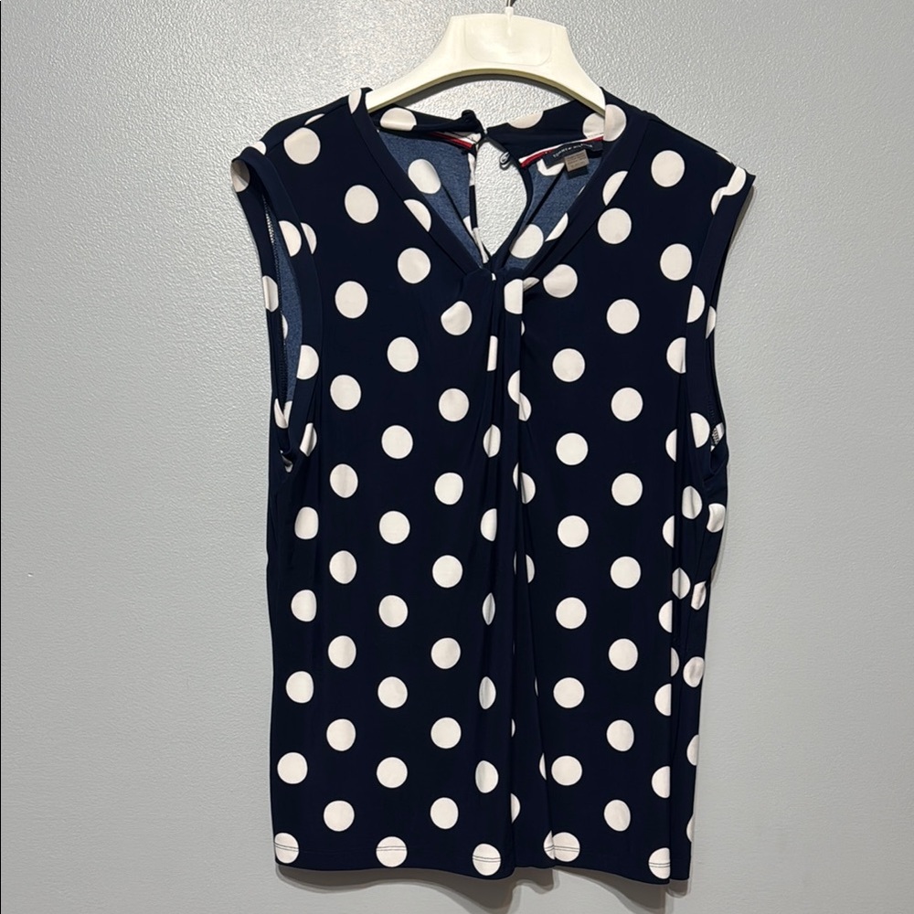 Polka Dot Sleeveless Top - Navy and White